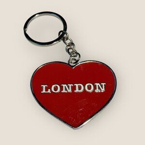 Red Heart Shaped London Souvenir Keychain Keyring Silver-tone Metal Back